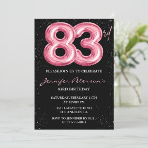 Invitación Globo glam negro rosa brillo cumpleaños 83