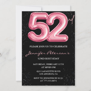 Invitación Globo glamuroso con brillo Black Pink cumpleaños 5