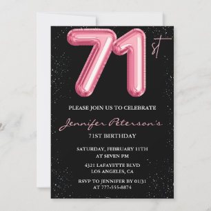 Invitación Globo glamuroso de Black Pink con brillo para 71 c