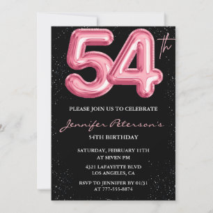 Invitación Globo glamuroso de purpurina negro rosa Cumpleaños