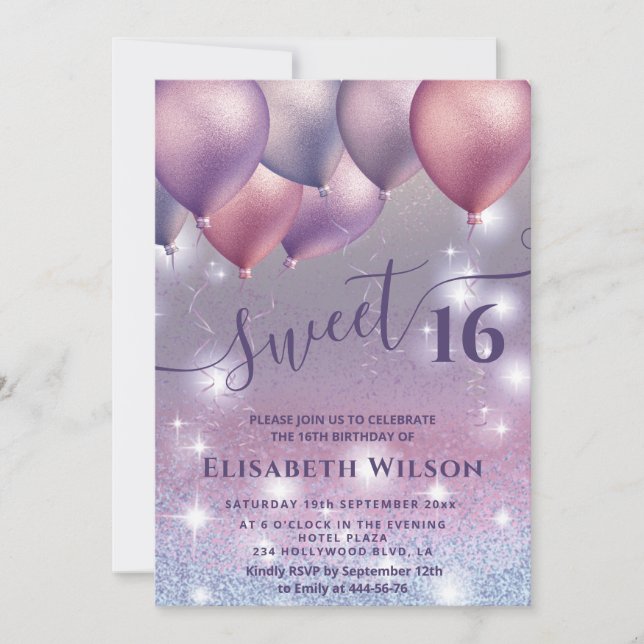 Invitación Globo lilac lavender brillante purpurinoso sombrío (Anverso)