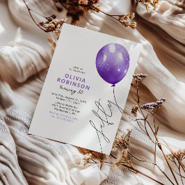 Invitación Globo Morado de Moda Cumpleaños 50