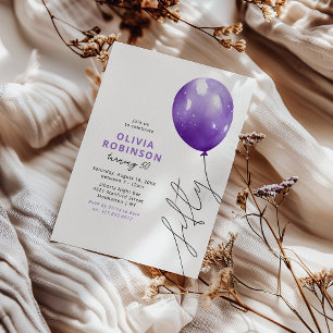 Invitación Globo Morado de Moda Cumpleaños 50