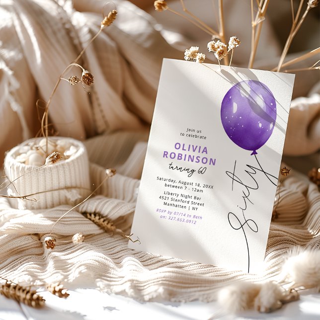 Invitación Globo Morado de Moda Cumpleaños 60 (Subido por el creador)