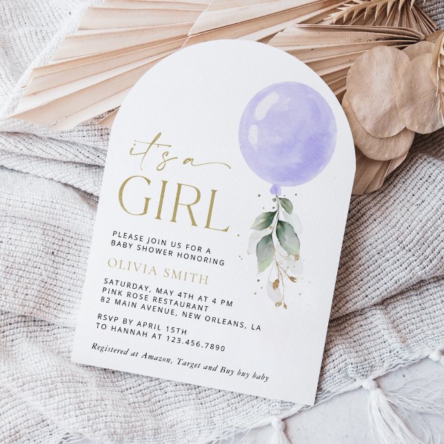 Invitación Globo morado, eucalipto, vegetación, Baby Shower (Subido por el creador)