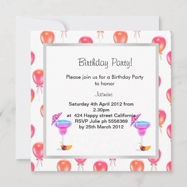Invitación globo naranja rojo PARTIDO DE CUMPLEAÑOS INVITACIÓ (Anverso)