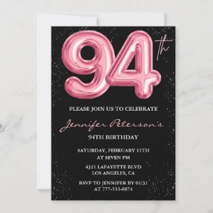 Invitación Globo negro rosa Glam cumpleaños 94