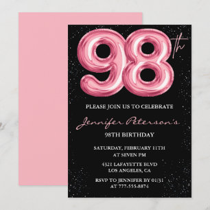 Invitación Globo negro rosa Glam cumpleaños 98