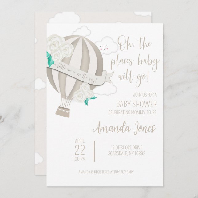 Invitación Globo neutro de aire caliente de género con ducha  (Anverso / Reverso)