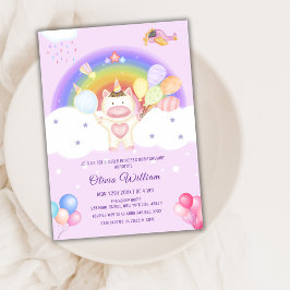 Invitación Globo Pastel Unicornio Rainbow Baby Shower