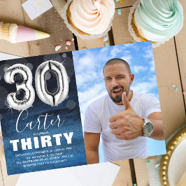 Invitación Globo plateado de Treinta Años | Fiesta fotográfic