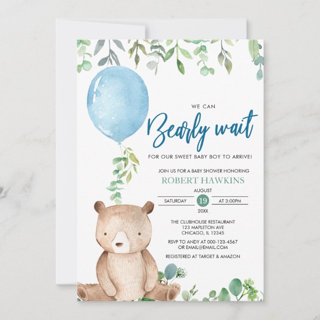 Invitación Globo Podemos Esperar A Que Teddy Bear Baby Shower (Anverso)