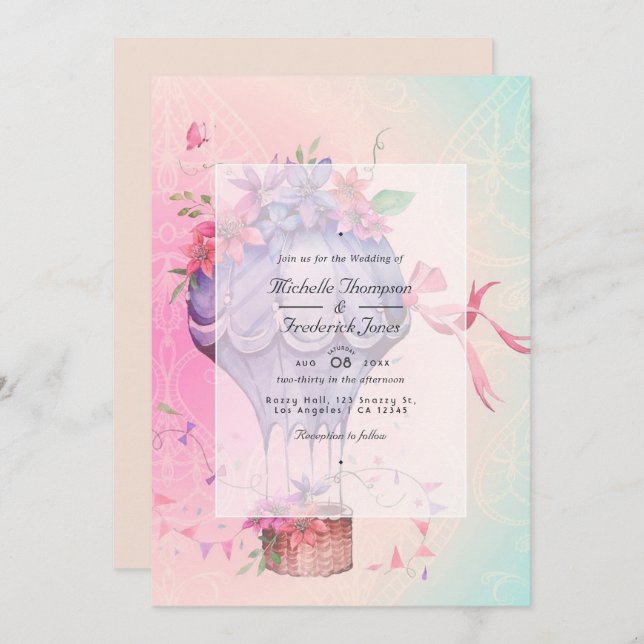 Invitación Globo retro de bodas vintage (Anverso / Reverso)