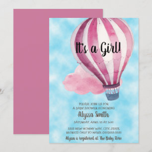 Invitación Globo Rojo Cielo Azul Niña Fiesta de Cumpleaños
