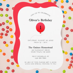 Invitación Globo rojo moderno mínimo Cualquier cumpleaños núm
