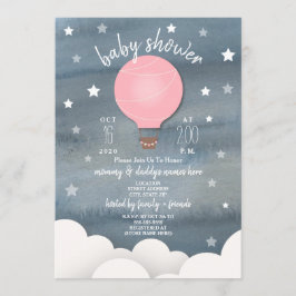 Invitación Globo rosa de aire caliente + Baby Shower Chica de