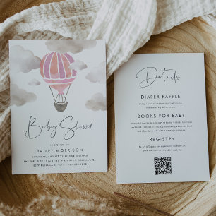 Invitación Globo rosa de aire caliente todo en un solo Baby S