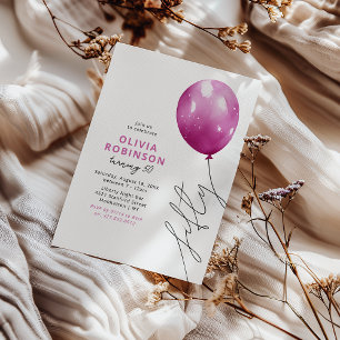 Invitación Globo Rosa de Moda Cumpleaños 50