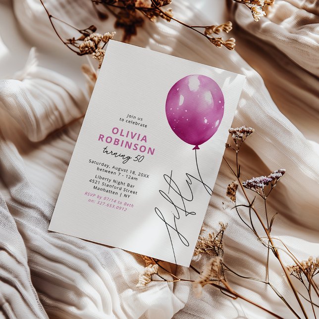 Invitación Globo Rosa de Moda Cumpleaños 50 (Subido por el creador)