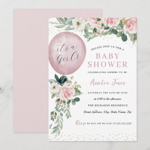 Invitación Globo Rosa Es una Niña Baby Shower