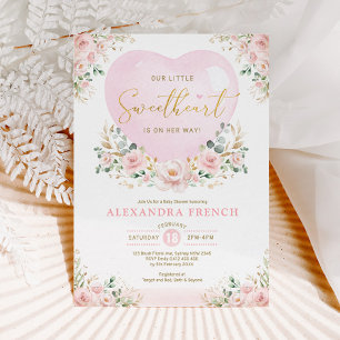 Invitación Globo rosa floral novia cariño niña ducha