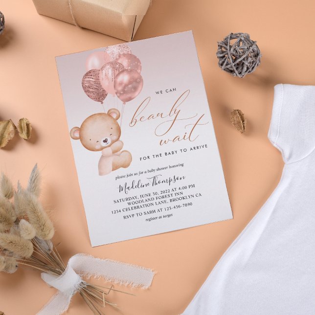 Invitación Globo rosa lindo Podemos esperar Baby Shower (Subido por el creador)