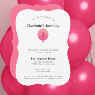 Invitación Globo rosa moderno mínimo Cualquier número Cumplea