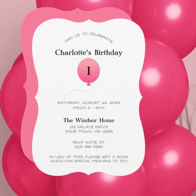 Invitación Globo rosa moderno mínimo Cualquier número Cumplea (Subido por el creador)