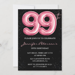 Invitación Globo rosa negro glam glitter cumpleaños 99