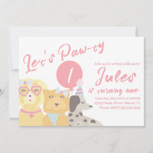 Invitación Globo rosa para fiesta de cumpleaños de perro