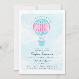Invitación Globo rosado Baby Shower del aire caliente de la