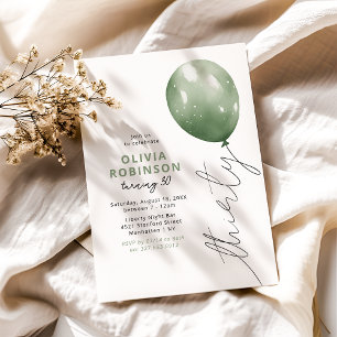 Invitación Globo Verde de Moda Cumpleaños 30