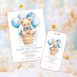 Invitación Globos acuáticos con bautismo de niño de oseo de T