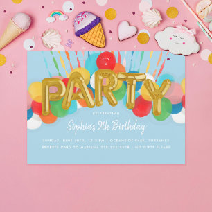 Invitación Globos arcoiris Niños Fiesta de cumpleaños cielo a