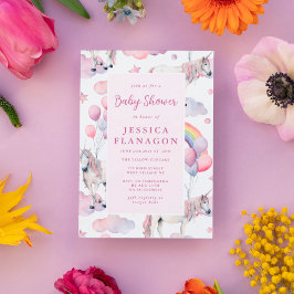 Invitación Globos arcoiris personalizado Baby Shower rosa Uni