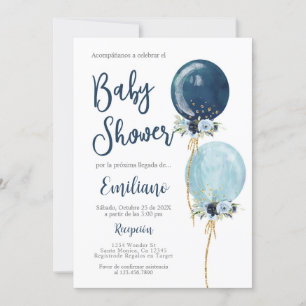 Invitación Globos azul marino de Baby Shower