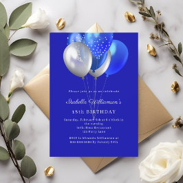 Invitación Globos azul real cumpleaños