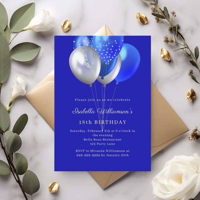 Invitación Globos azul real cumpleaños (Subido por el creador)