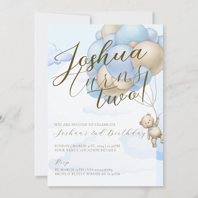 Invitación Globos azules bebé osos de peluche niños fiesta de (Anverso)
