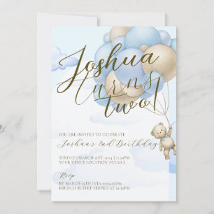 Invitación Globos azules bebé osos de peluche niños fiesta de