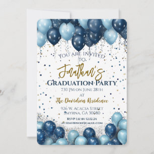 Invitación Globos azules de la Marina del Partido de Graduaci