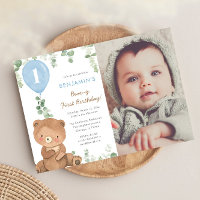 Globos azules de oso de peluche niño de primer cum