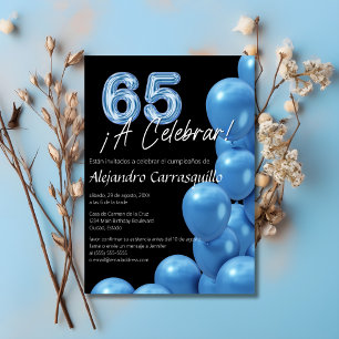 Invitación Globos Azules Divertidos de Cumpleaños 65 Negro