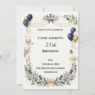 Invitación Globos azules dorados Cumpleaños importante