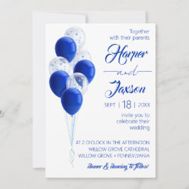 Invitación Globos azules. Elegante carta de bodas.