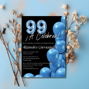 Invitación Globos Azules Elegantes Españoles Cumpleaños 99