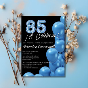 Invitación Globos Azules Españoles Elegantes Negros Cumpleaño