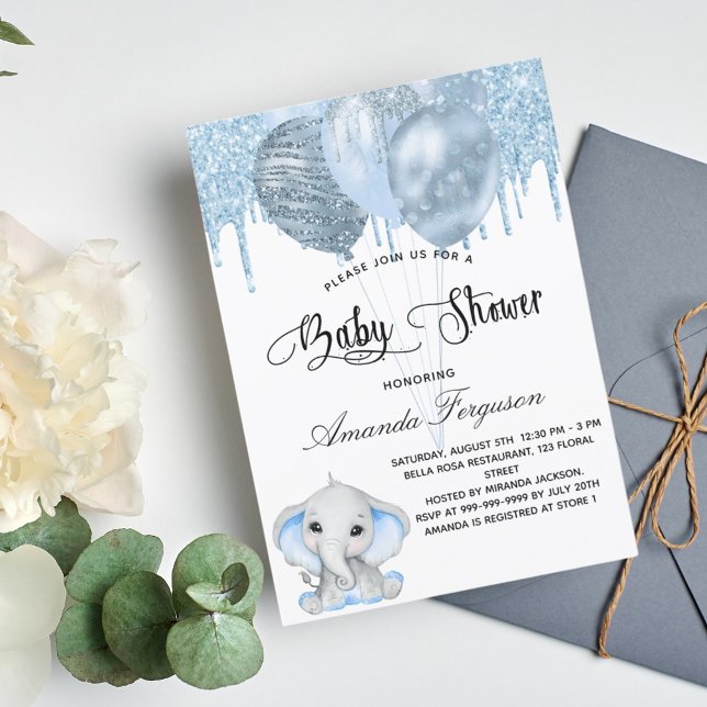 Invitación Globos azules para elefantes de Baby Shower (Subido por el creador)