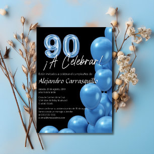 Invitación Globos Azules Refinados Españoles Negros Cumpleaño