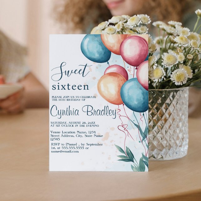 Invitación Globos azules rojos Dulce fiesta de cumpleaños (Subido por el creador)